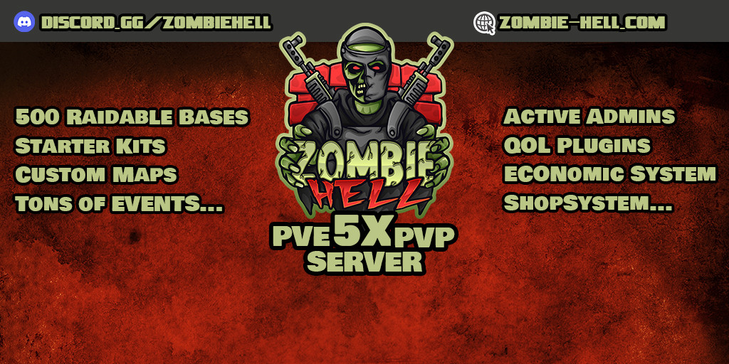 BURN ZOMBIE HELL|5X|Raid Bases|Skill Tree|Better NPC|Loot+|KITS|TP|Jetpack|NPC Boss|Better NPC|Bradley+Heli Signals