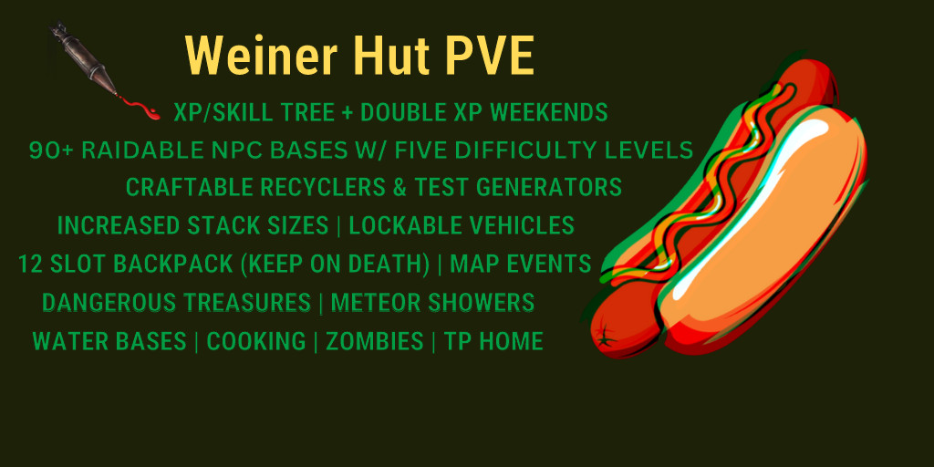 Weiner Hut PVE|90+ RAIDABLE BASES|SKILL TREE